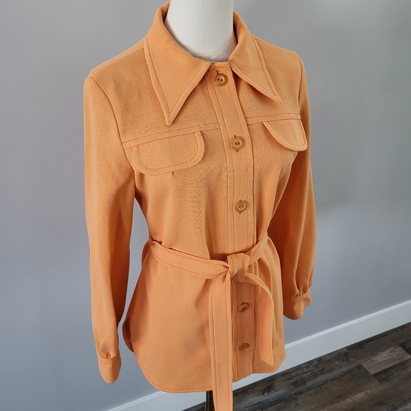 Vintage 1970s Orange Groovy Belted Jacket Shacket Lightweight - Picture 2 of 12